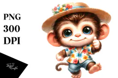 Cute Baby Monkey in Summer Clothes PNG Product Image 1