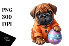 Cute Watercollie Bullmastiff with Easter Egg PNG Product Image 1