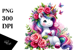 Playful Unicorn with Floral Wreath PNG Product Image 1