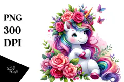 Playful Unicorn with Floral Wreath PNG Product Image 1