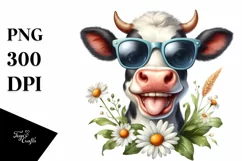 Watercolor Proud Cow with Sunglasses and Daisy Product Image 3
