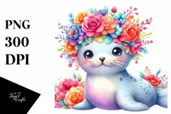 Cute Cartoon Seal Flower Crown Clipart Product Image 1