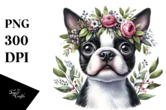 Colorful Boston Terrier Wreath | Sublimation | Clipart Product Image 1