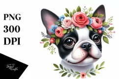 Watercolor Boston Terrier Wreath Clipart Product Image 3