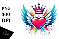 Simple Heart with Wings and Crown PNG Product Image 1