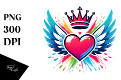 Simple Paintbrush Heart with Wings PNG Product Image 1