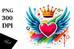 Simple Heart with Wings and Crown PNG Product Image 1