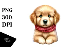 Cute Watercolor Golden Retriever with Christmas Gifts PNG Product Image 1