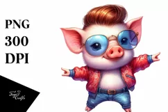 Cute Baby Pig Dancing, Cool Haircut PNG Product Image 1