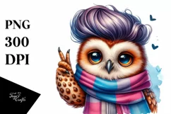 Cute Baby Owl Posing, Cool Haircut PNG Product Image 1