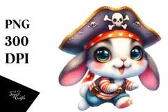 Cute Baby Rabbit with Pirate Hat PNG Product Image 1