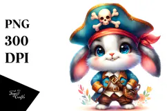 Cute Baby Rabbit with Pirate Hat PNG Product Image 1