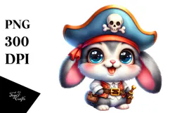 Cute Baby Rabbit with Pirate Hat PNG Product Image 1