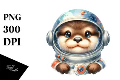 Energetic Baby Otter with Astronaut Helmet, Transparent PNG Product Image 1