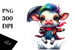 Vibrant Baby Cow Jumping with Cool Haircut PNG Product Image 1