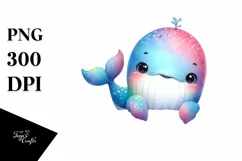 Smiling Watercolor Baby Whale | Sublimation | Clipart Product Image 1