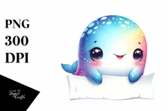 Smiling Watercolor Baby Whale | Sublimation | Clipart Product Image 1