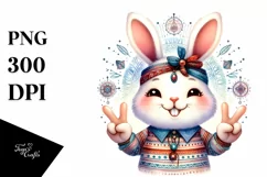 Cute Bunny with Victory Sign | Sublimation Clipart Product Image 3