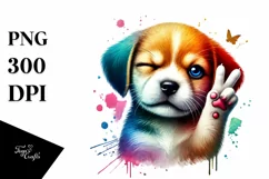 Winking Puppy, Watercolor PNG Product Image 1