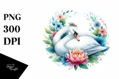 Colorful Watercolor Swan Sleeping | Clipart Product Image 1