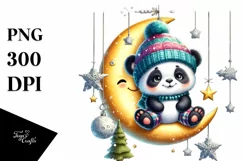 Cute Baby Panda on a Moon PNG Product Image 3