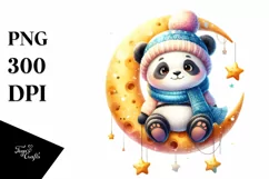 Cute Baby Panda on a Moon PNG Product Image 1