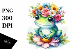 Cute Frog Sitting, Flower Crown PNG Product Image 1