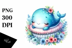 Colorful Watercolor Baby Whale Sleeping Cradle | Sublimation Product Image 1