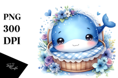 Cute Smiling Baby Whale Clipart Product Image 1