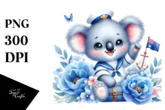 Colorful Baby Koala Sailor Flowers Clipart Product Image 1