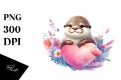 Pastel Baby Otter with Heart PNG Product Image 1