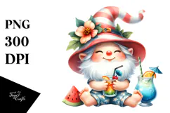 Whimsical Gnome Drinking Cocktail PNG Product Image 1