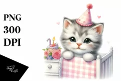 A Cute Baby Cat with Party Hat PNG Product Image 3