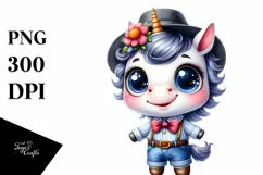 Watercolor Baby Unicorn with Hat and Flower Product Image 3