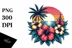 Vintage Tropical Flower Sunset Clipart Product Image 3