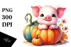 Cute Baby Pig with Pumpkin Product Image 1
