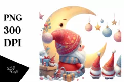 Cute Santa with Gnomes on a Moon PNG Product Image 1