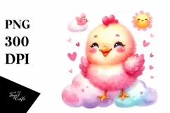 Watercolor Baby Chicken Smiling Cloud Clipart Product Image 3