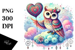Colorful Boho Owl Holding Heart PNG Product Image 1