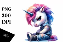 Cute Unicorn Sitting, Cool Haircut PNG Product Image 1