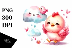 Watercolor Baby Chicken Smiling Cloud Clipart Product Image 3