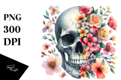 Spring Skull Watercolor Painting PNG Product Image 1