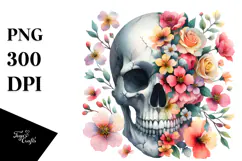 Spring Skull Watercolor Painting PNG Product Image 1