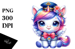 Smiling Unicorn with Sailor Outfit PNG Product Image 1
