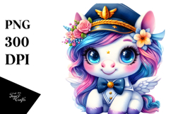 Smiling Unicorn with Sailor Outfit PNG Product Image 1