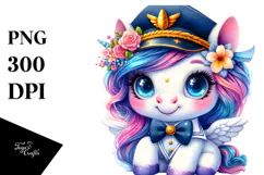 Smiling Unicorn with Sailor Outfit PNG Product Image 1