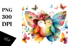 Colorful Bird Butterfly Painting, PNG Product Image 1