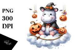 Watercolor Hippo in Halloween Style PNG Product Image 1