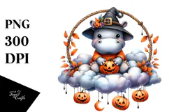 Watercolor Hippo in Halloween Style PNG Product Image 1