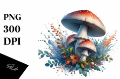 Detailed Glossy Mushroom Watercolor Splash PNG Product Image 1
